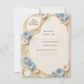 Cartão de Resposta de Casamento em Azul Pastel Art