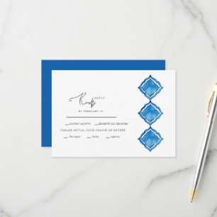 Cartão de Resposta de Casamento em Azulejo Azul Co
