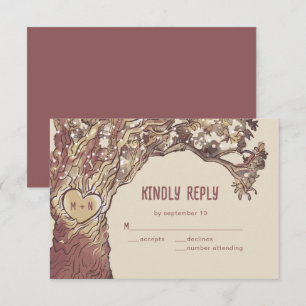 Cartão de Resposta de Casamento em Carvalho com Co