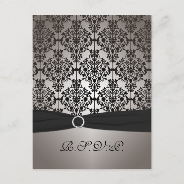 Cartão de Resposta de Casamento em Damasco Cinza e (Frente)