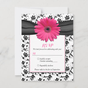 Cartão de Resposta de Casamento em Damasco Floral 