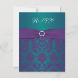 Cartão de Resposta de Casamento em Damasco Roxo e