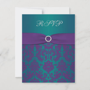 Cartão de Resposta de Casamento em Damasco Roxo e 