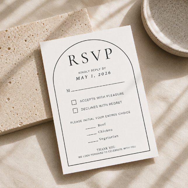 Cartão de Resposta de Casamento em Forma de Arco E (Elegant Arch Shape RSVP Card for timeless modern weddings.)