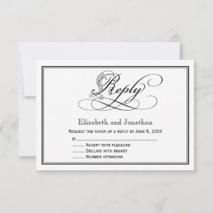 Cartão de Resposta de Casamento em Letra Real Pret