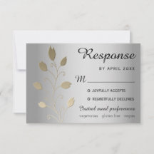 Cartão de Resposta de Casamento em Prata e Ouro Fl