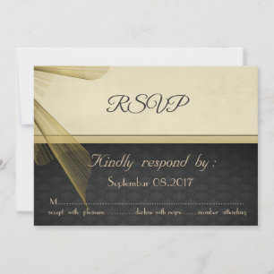 Cartão de Resposta de Casamento em Preto Damask El