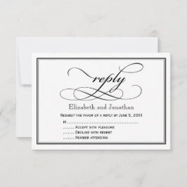 Cartão de Resposta de Casamento em Preto e Branco 