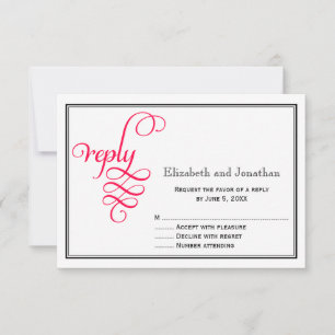 Cartão de Resposta de Casamento em Rosa Profundo S