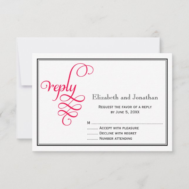 Cartão de Resposta de Casamento em Rosa Rose Escur (Frente)