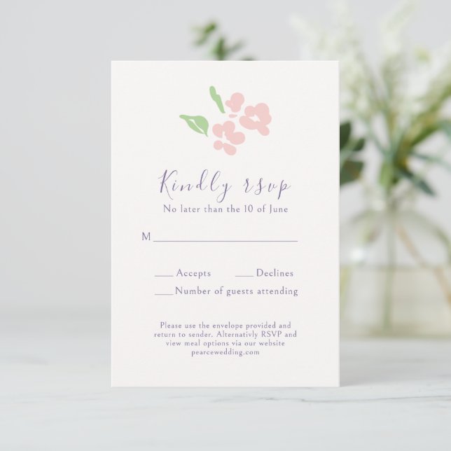 Cartão de Resposta de Casamento em Script Floral A (Em pé/Frente)