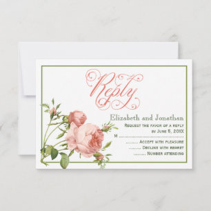 Cartão de Resposta de Casamento em Script Rosa Rep
