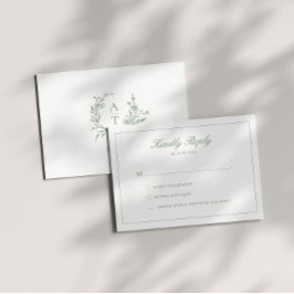 Cartão de Resposta de Casamento em Verde Sage com 