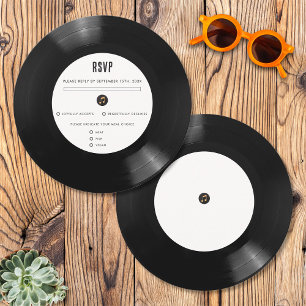 Cartão de Resposta de Casamento em Vinil Preto e B