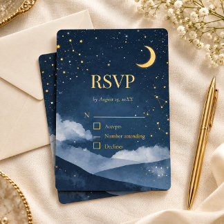 Cartão de Resposta de Casamento Estrelas Douradas