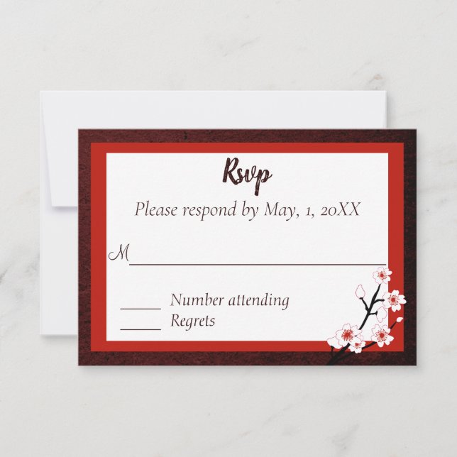 Cartão de Resposta de Casamento Flor de Cerejeira  (Frente)