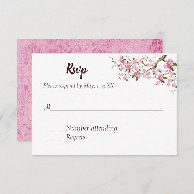 Cartão de Resposta de Casamento Flor de Cerejeira  (Frente/Verso)