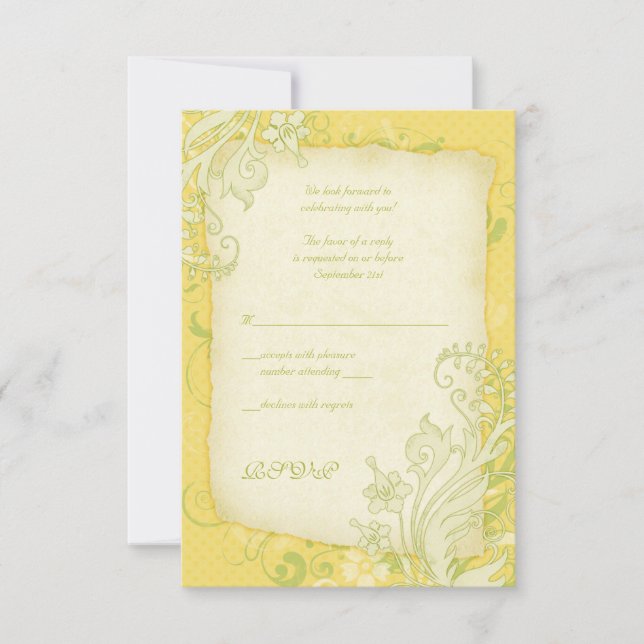 Cartão de Resposta de Casamento Floral Amarelo, Ve (Frente)