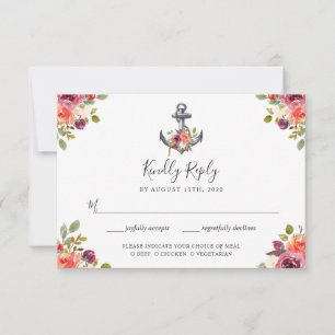 Cartão de Resposta de Casamento Floral Âncora Náut
