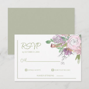 Cartão de Resposta de Casamento Floral Aquarela Bo