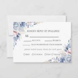 Cartão de Resposta de Casamento Floral Azul Empoei