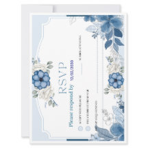 Cartão de Resposta de Casamento Floral Azul Empoei