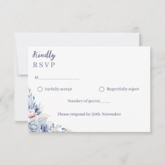 Cartão de Resposta de Casamento Floral Azul Empoei