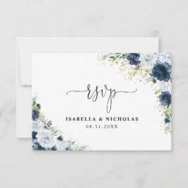 Cartão de Resposta de Casamento Floral Azul Marinh