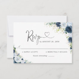 Cartão de Resposta de Casamento Floral Azul Marinh