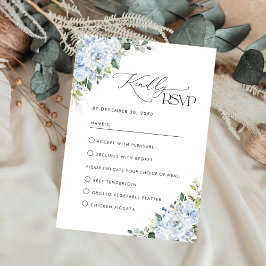 Cartão de Resposta de Casamento Floral Azul Românt