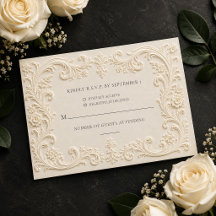 Cartão de Resposta de Casamento Floral Barroco Ele