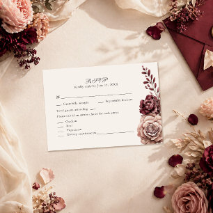 Cartão de Resposta de Casamento Floral Boho Borgon