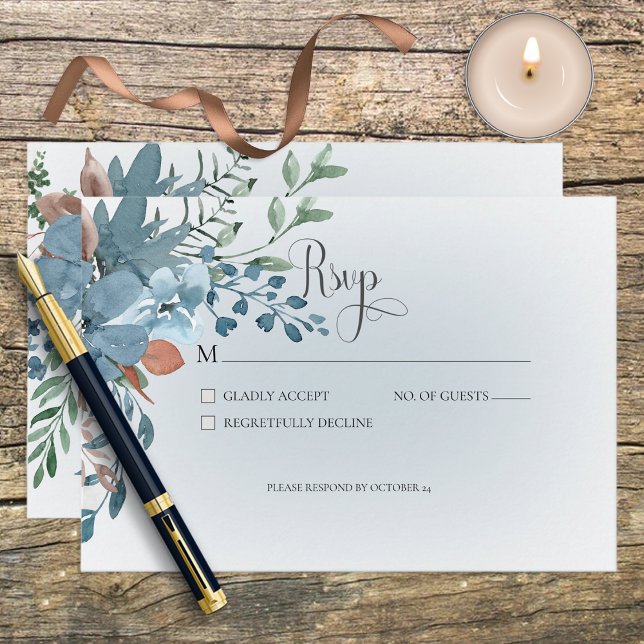 Cartão de Resposta de Casamento Floral Boho Rust & (Criador carregado)