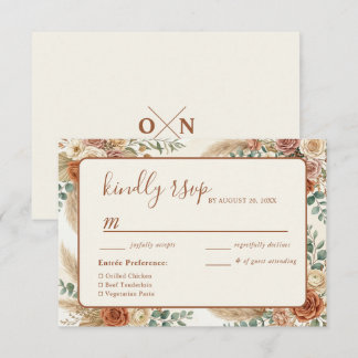 Cartão de Resposta de Casamento Floral Boho Rústic