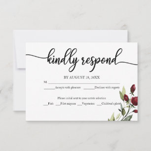 Cartão de Resposta de Casamento Floral Borgonha