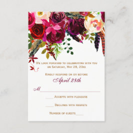 Cartão de Resposta de Casamento - Floral Borgonha,