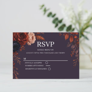 Cartão de Resposta de Casamento Floral Borgonha Ma