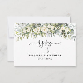 Cartão de Resposta de Casamento Floral Branco