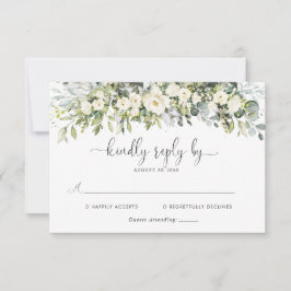 Cartão de Resposta de Casamento Floral Branco