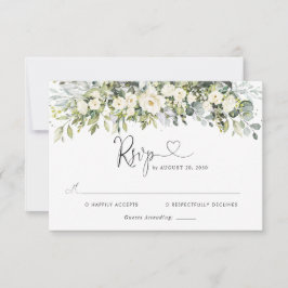 Cartão de Resposta de Casamento Floral Branco