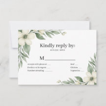 Cartão de Resposta de Casamento Floral Branco com