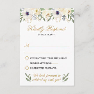 Cartão de Resposta de Casamento Floral Branco e Do