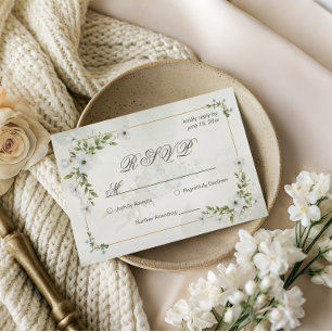 Cartão de Resposta de Casamento Floral Branco Eleg