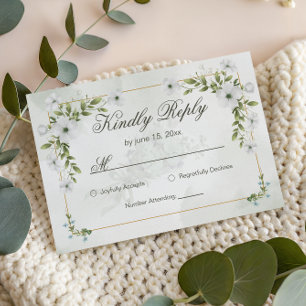 Cartão de Resposta de Casamento Floral Branco Eleg
