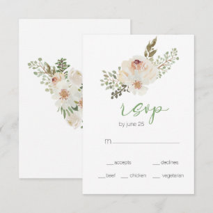Cartão de Resposta de Casamento Floral Branco Eleg