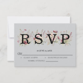 Cartão de resposta de casamento floral cinza claro