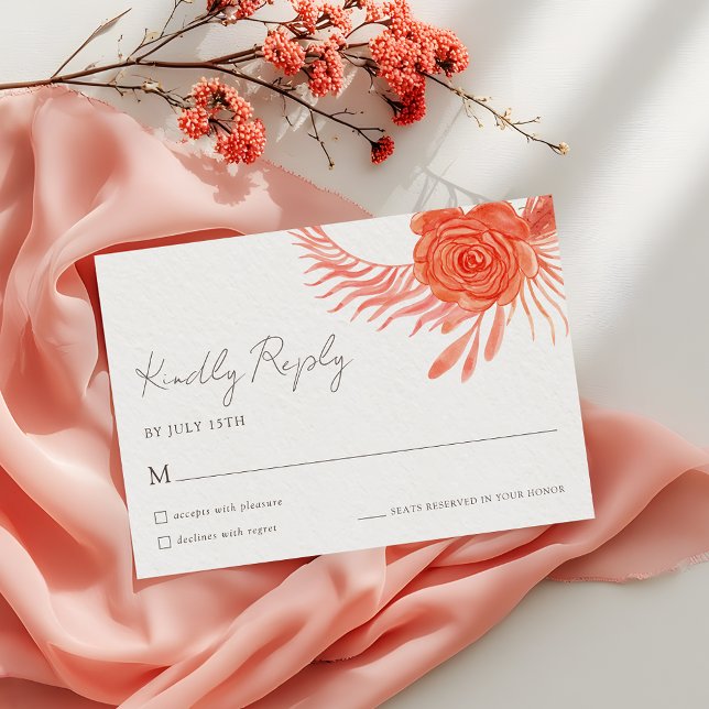Cartão de Resposta de Casamento Floral Coral Moder (Criador carregado)