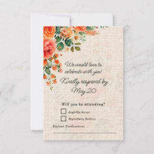 Cartão de Resposta de Casamento Floral Coral Pêsse