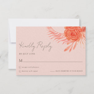 Cartão de Resposta de Casamento Floral Coral Pink