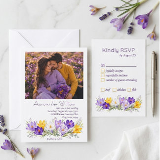 Cartão de Resposta de Casamento Floral Crocus Roxo